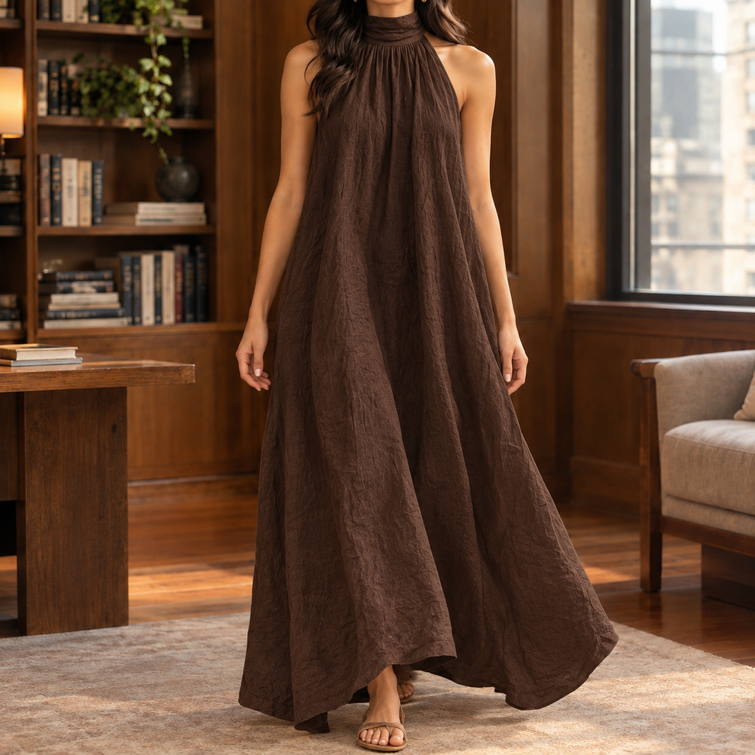 Violet Halter Maxi Dress - Brown