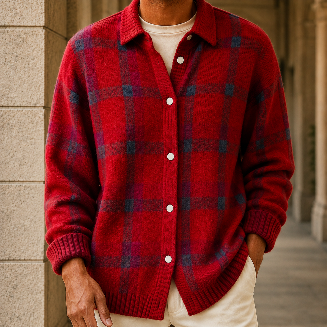 Valentin Plaid Cardigan - Red