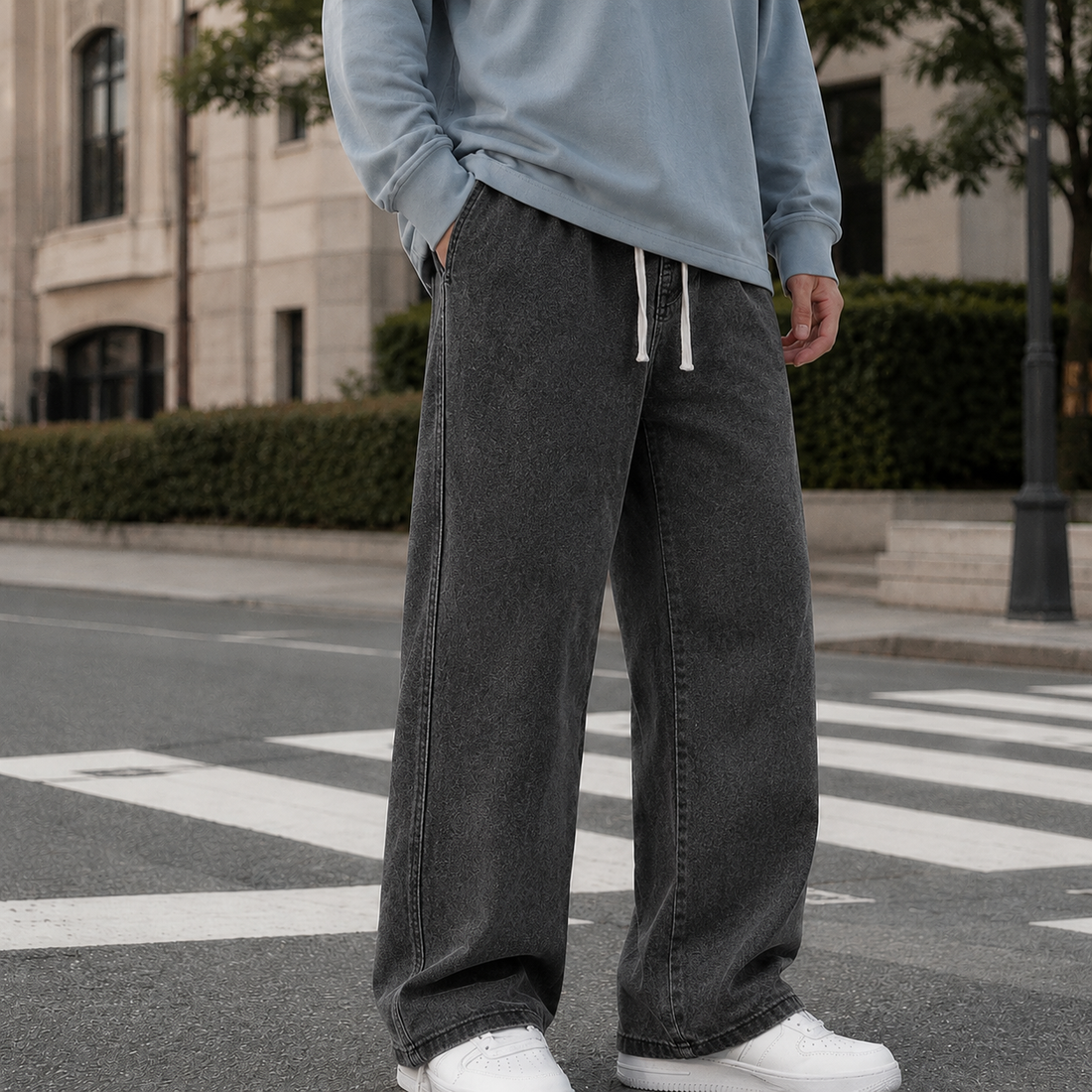 Esteban Wide Leg Jeans - Black Gray