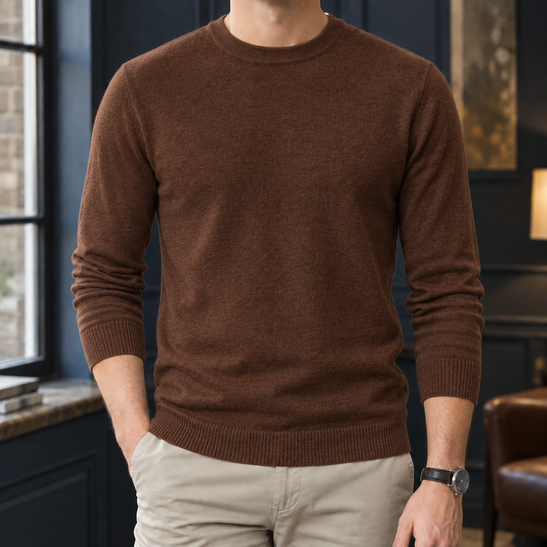 Olivier-Miles Round Neck Sweater - Crew Neck Coffee