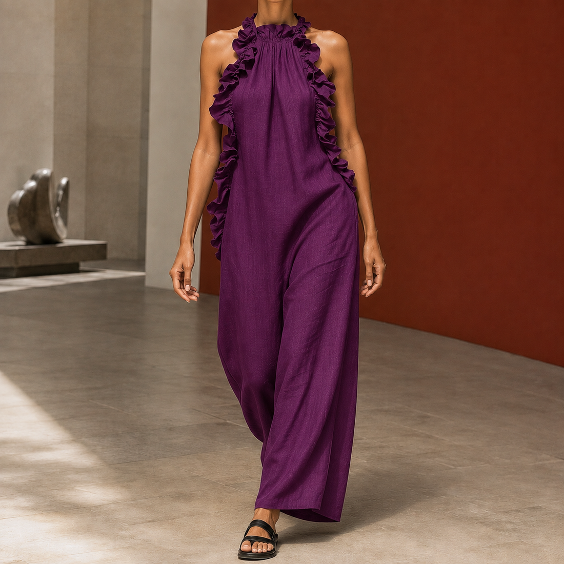 Verity-Lane Ruffle Jumpsuit - Purple