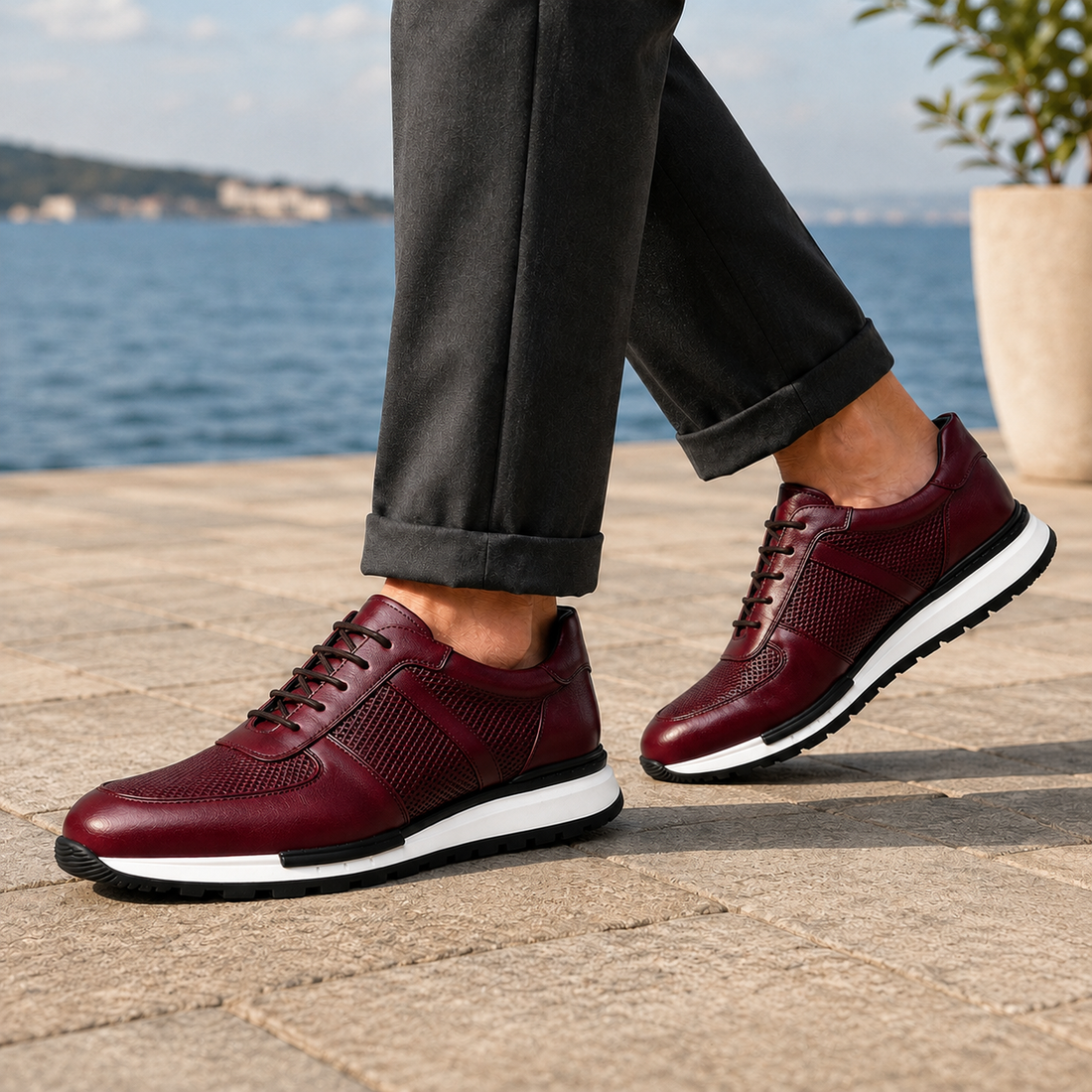 Vittorio Leather Sneakers - Burgundy