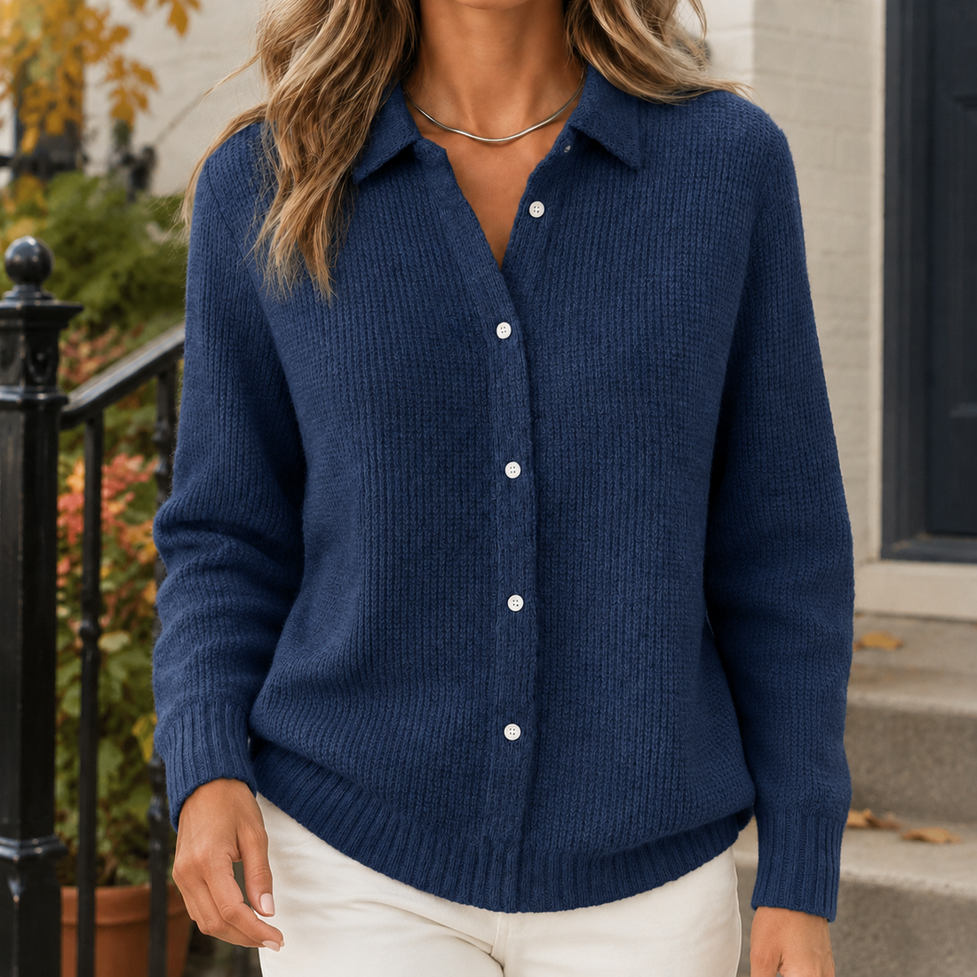 Sabina-Skye Collared Sweater - Navy Blue