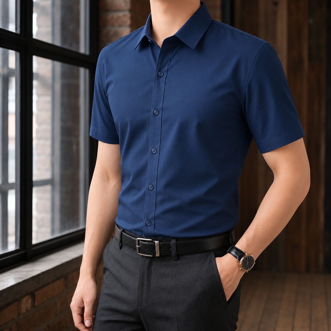 Orion Slim Shirt - Short Sleeve Shirt Dark Blue