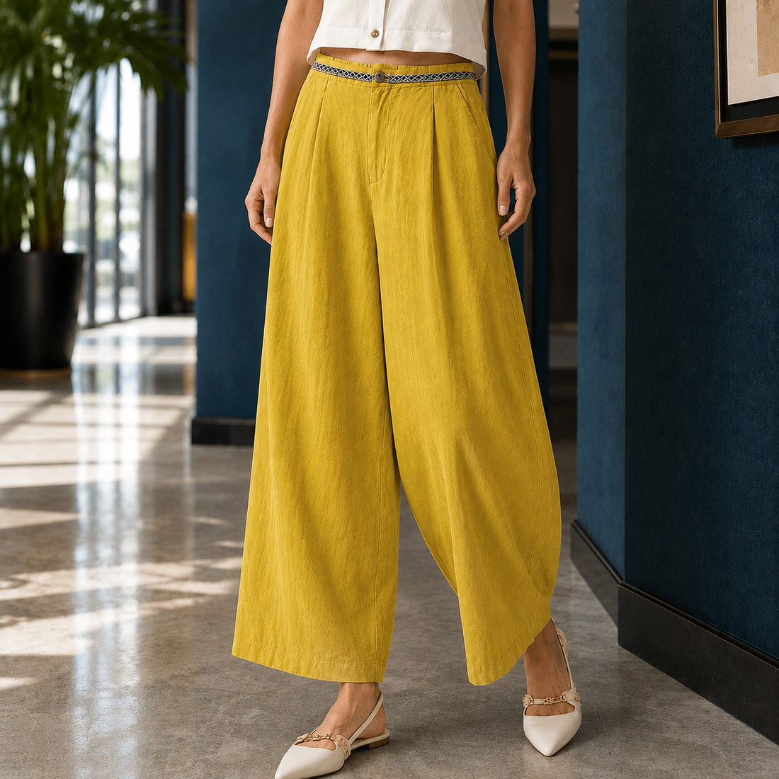 Juliet Wide Leg Pants - Mustard
