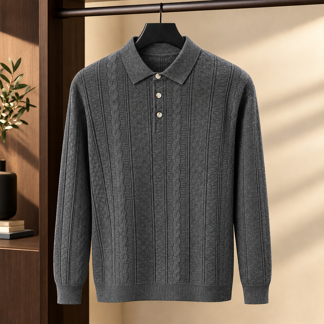 Gilles-Wade Textured Polo - Dark Gray