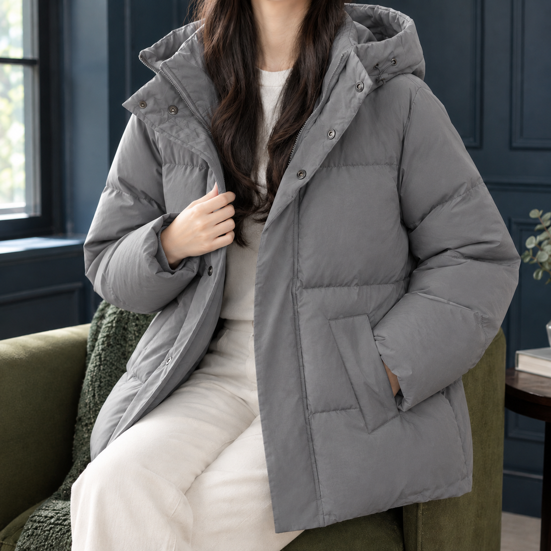 Laurel-Marie Hooded Puffer Jacket - Gray Genuine