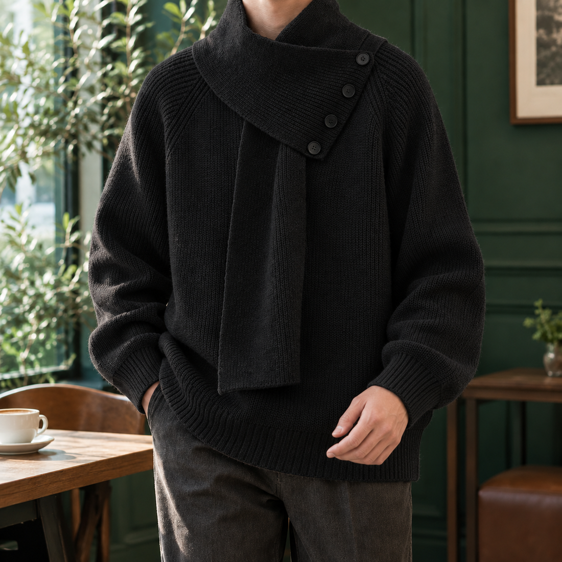 Eaton Scarf Collar Sweater - Black