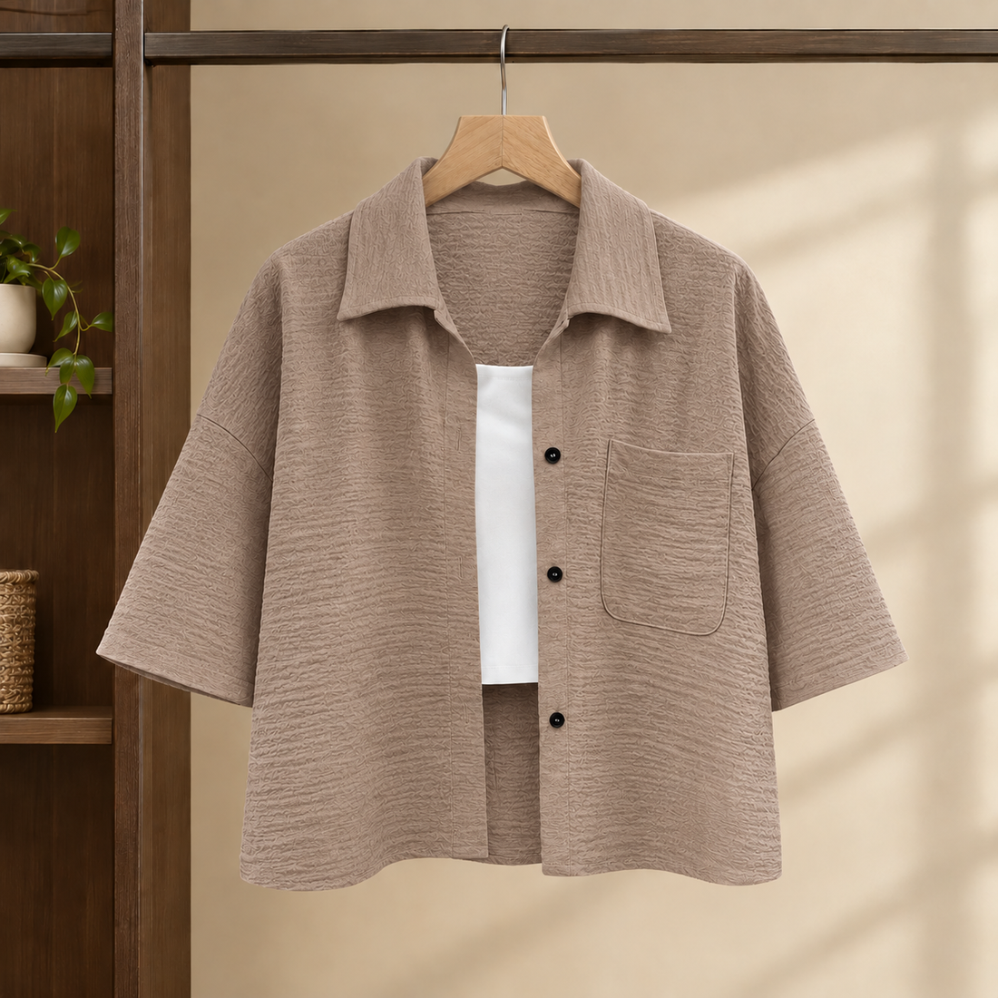 Gwendolen Crinkle Shirt - Khaki