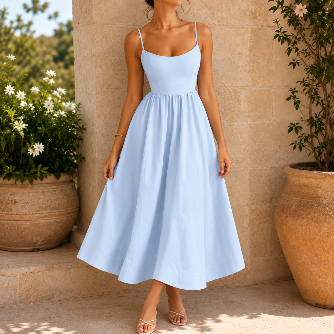 Bianca-Jane Scoop Neck Dress - Blue