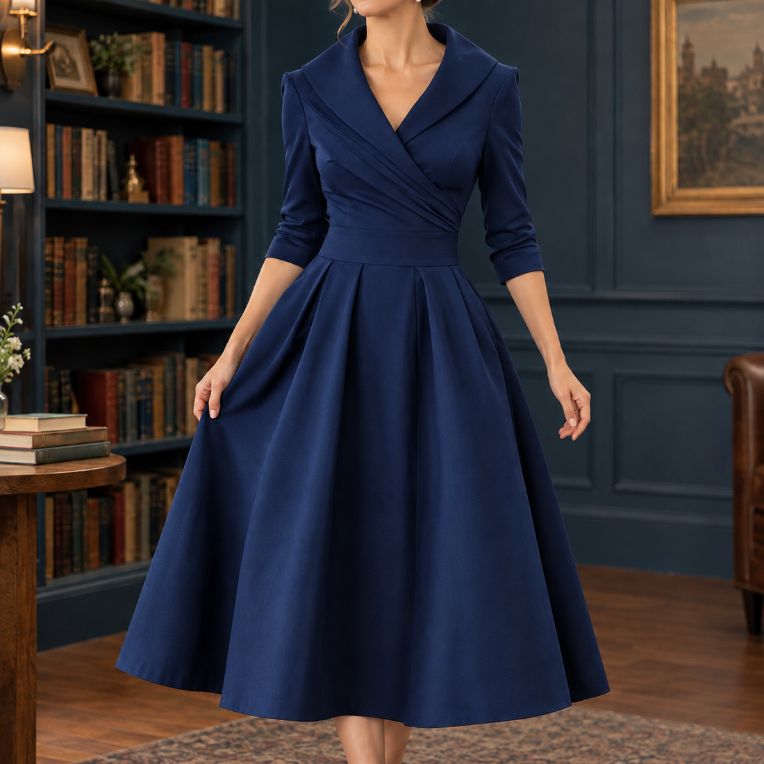 Mercedes-Eve Wrap Midi Dress - Dark Blue