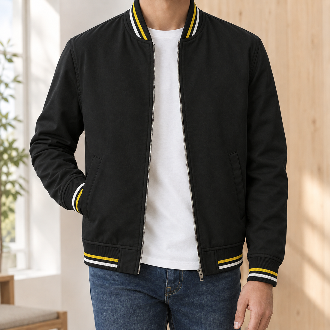 Arthur Striped Bomber Jacket - Black