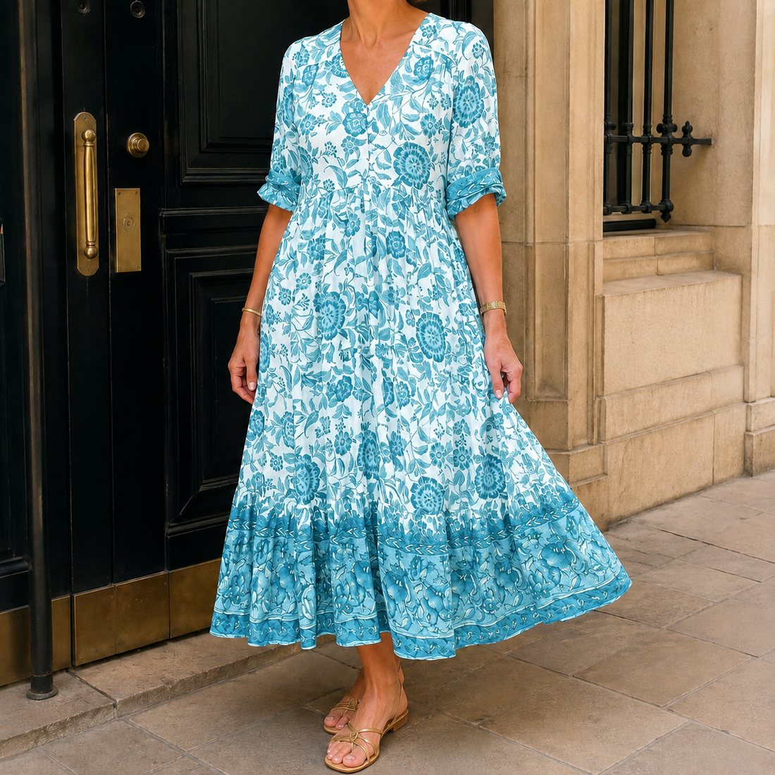 Xenia-Jane Tiered Maxi Dress - Lake Blue