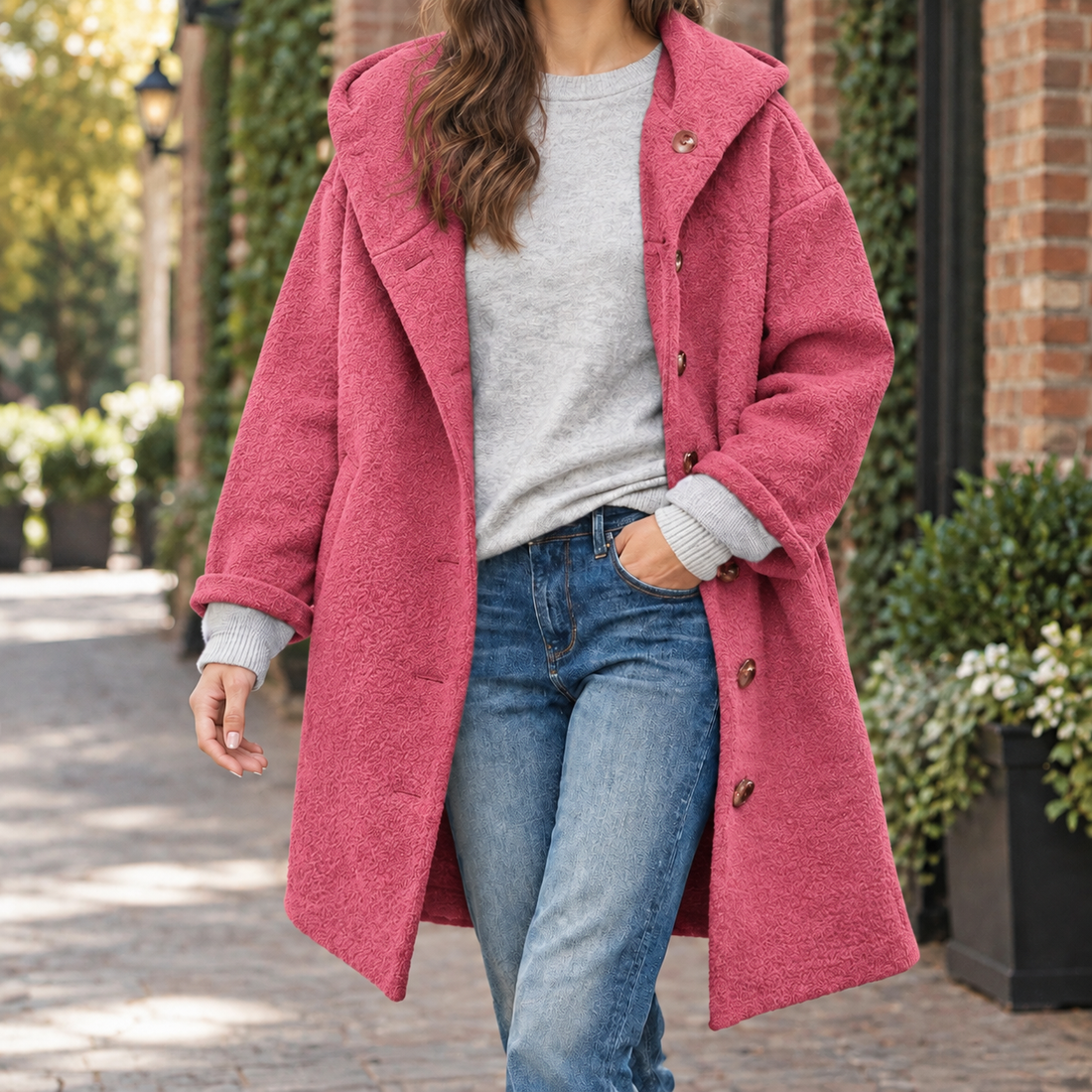 Anouska Hooded Coat - Rose Red