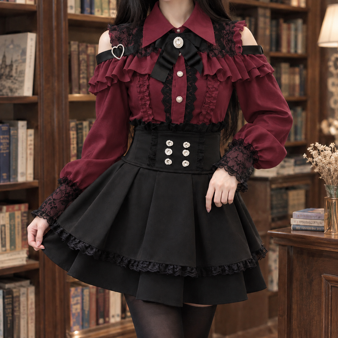 Verity-Hope Ruffled Set - Burgundy Top
