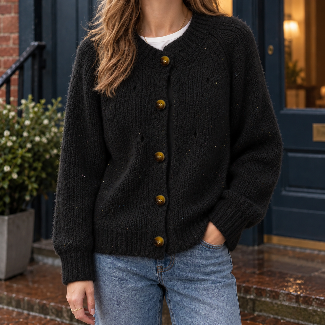 Zoe Textured Cardigan - Black
