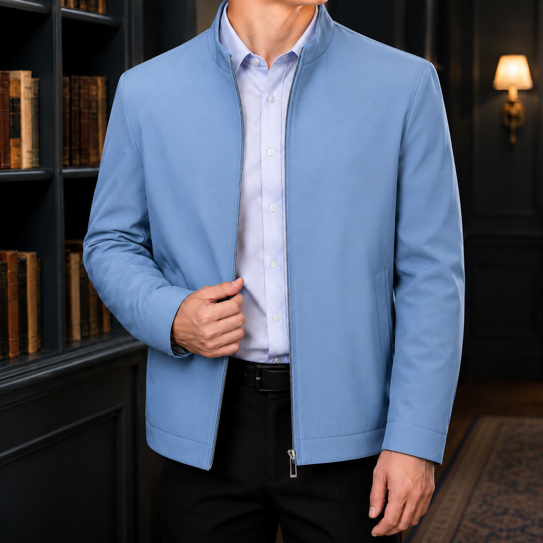 Barnaby Zip Jacket - Light Blue Stand Collar