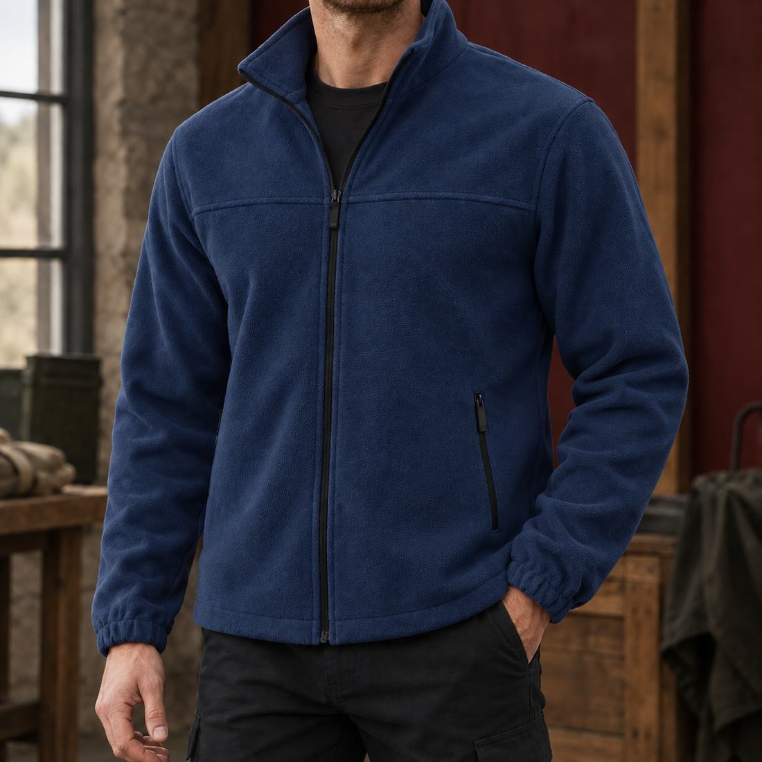 Godfrey Stand Collar Jacket - Navy Blue