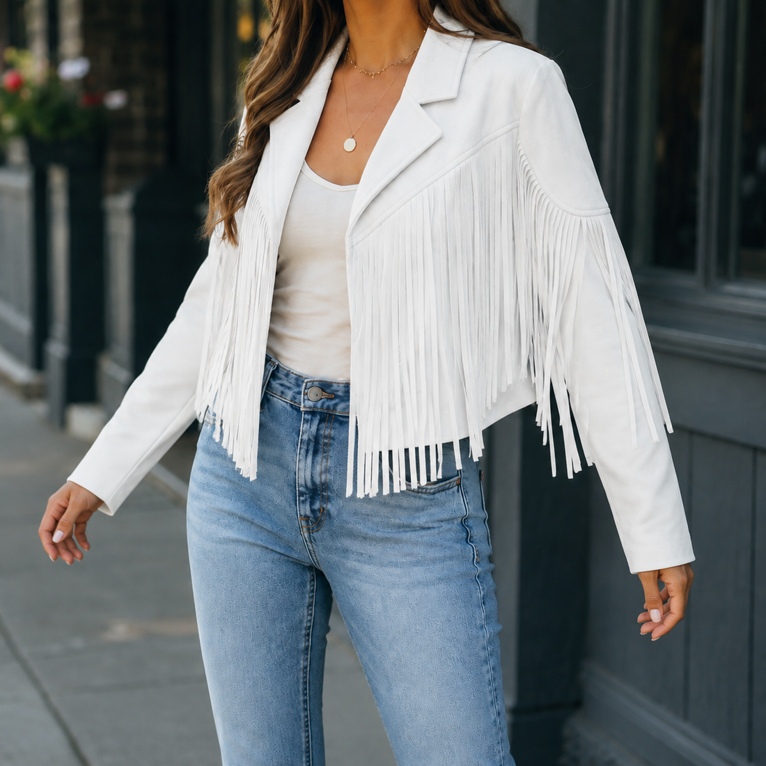 Giselle-Grace Fringe Jacket - White