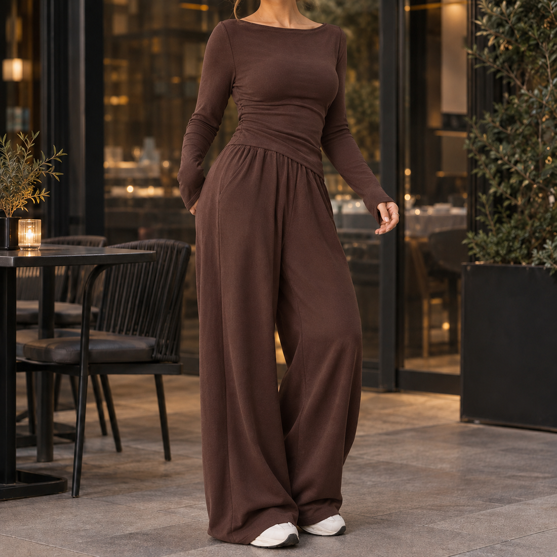 Idalia-Lane Wide-Leg Set - Brown