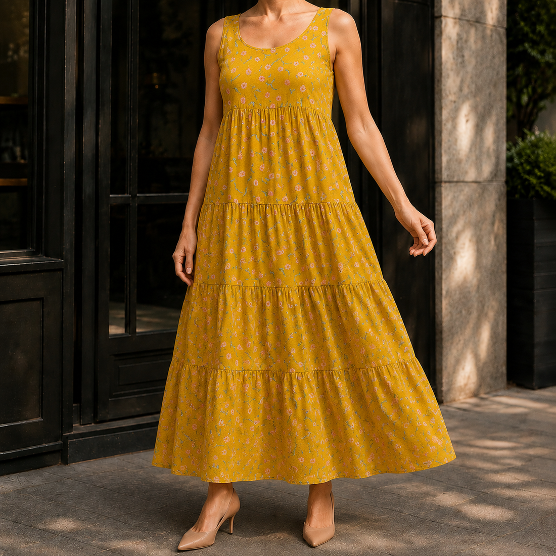 Maia-Jane Tiered Maxi Dress - Mustard