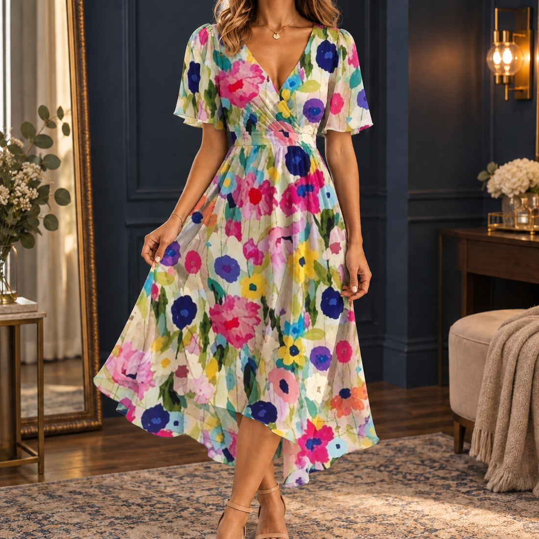 Ilaria-Eve Wrap Midi Dress - Multicolor