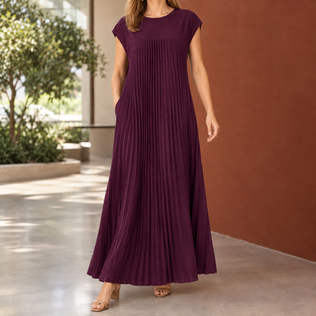 Heidi-Louise Pleated Maxi Dress - Burgundy