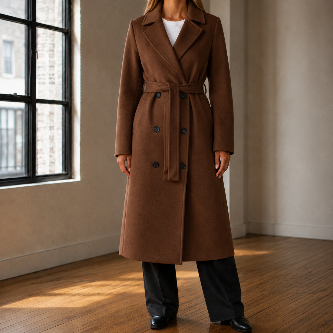 Natalia Belted Overcoat - Brown