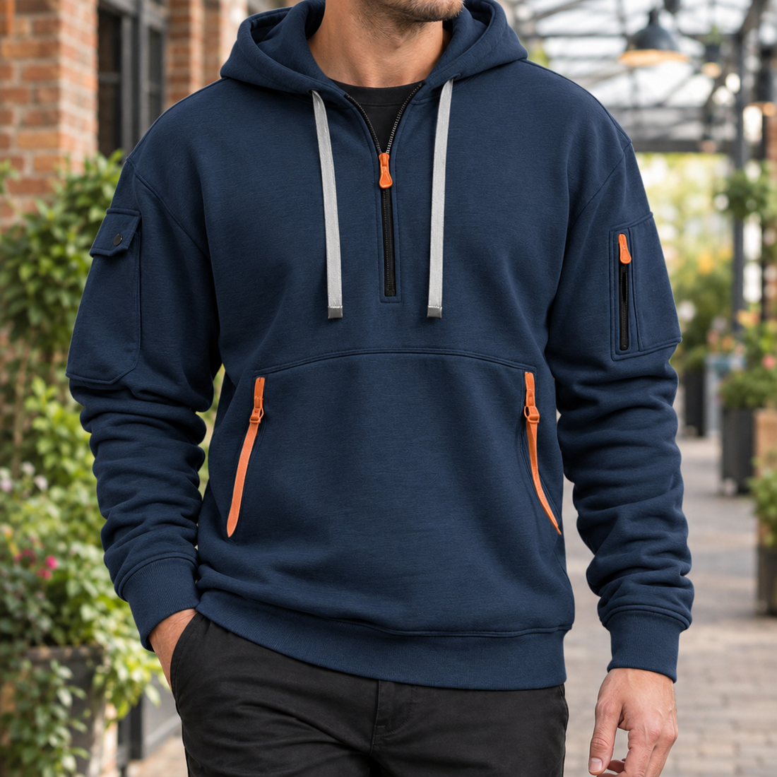 Griffin Half-Zip Hoodie - Dark Blue