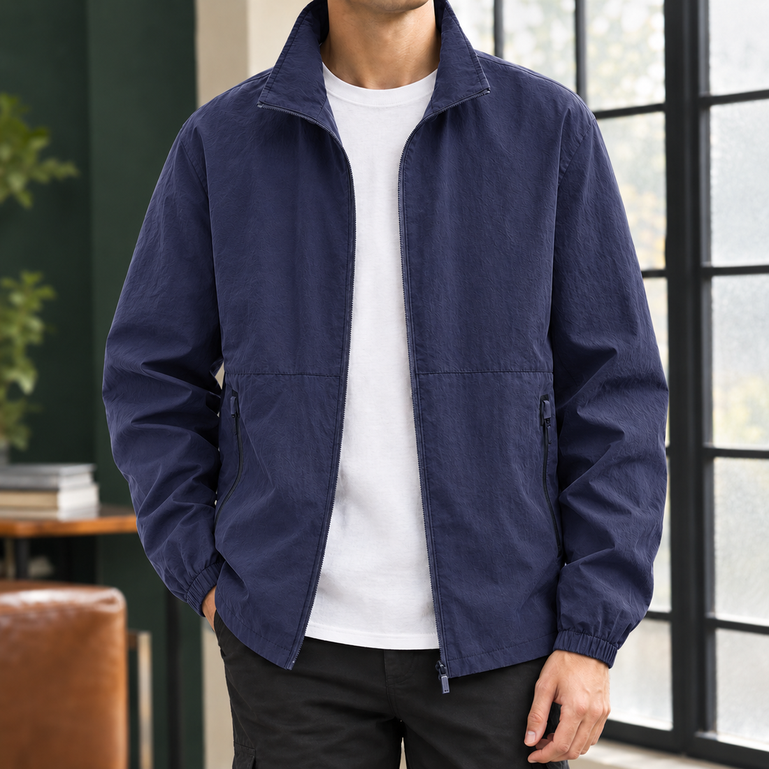 Christopher Stand Collar Jacket - Dark Blue