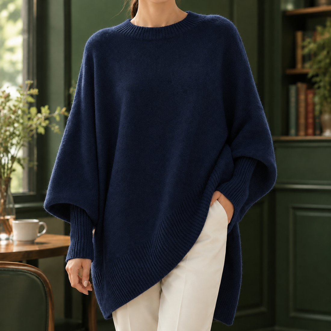 Audrina Crew Neck Sweater - Navy Blue