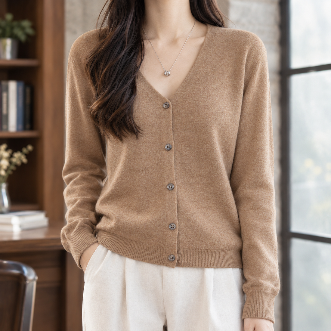 Maylis-Grace V-Neck Cardigan - Camel