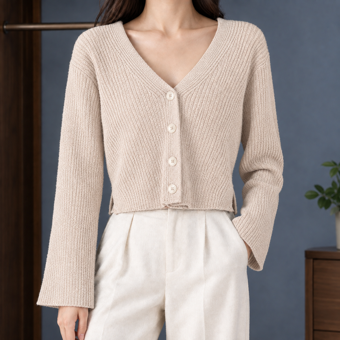 Raven Ribbed Cardigan - Apricot