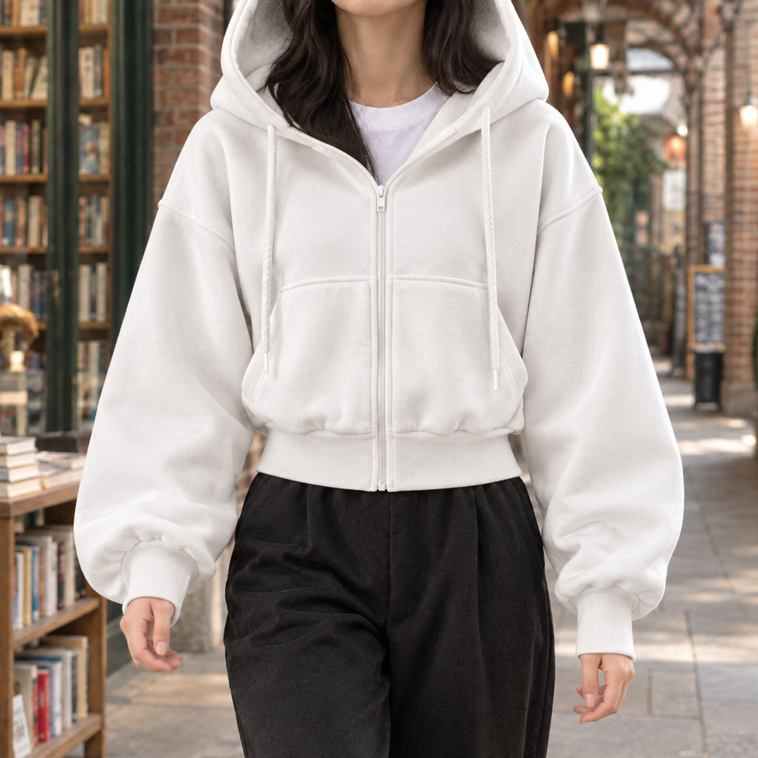 Maylis Cropped Hoodie - White