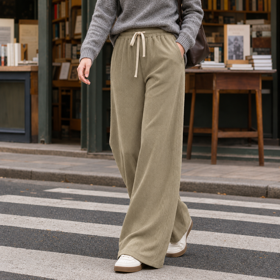 Grace-Eve Wide Leg Pants - Khaki