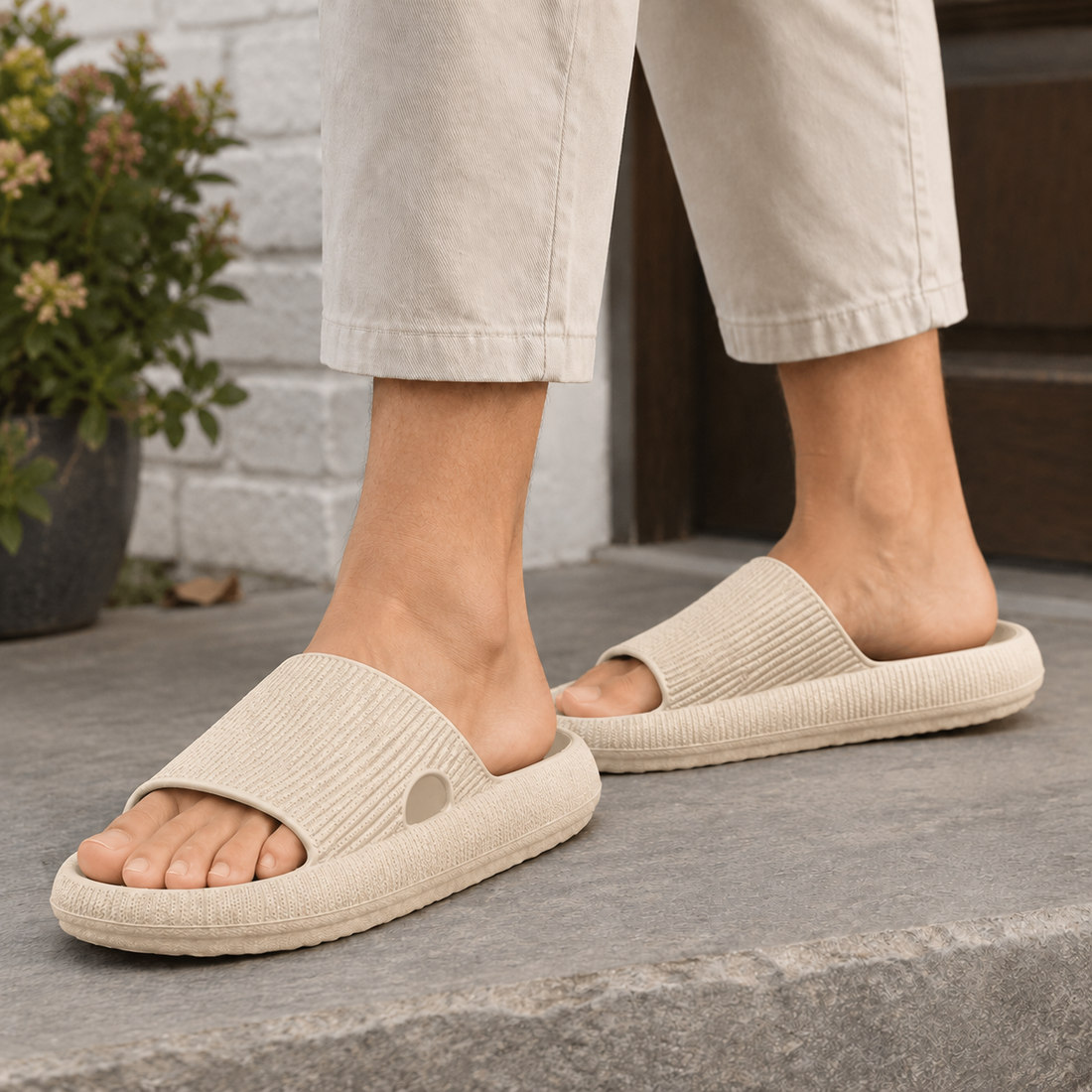 Bartoli Cushioned Slides - Beige