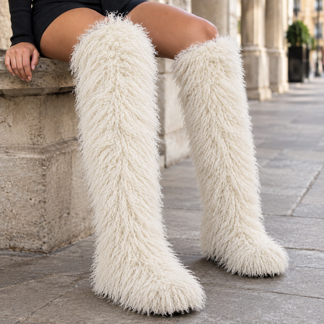 Bembo Shaggy Boots - Off-white