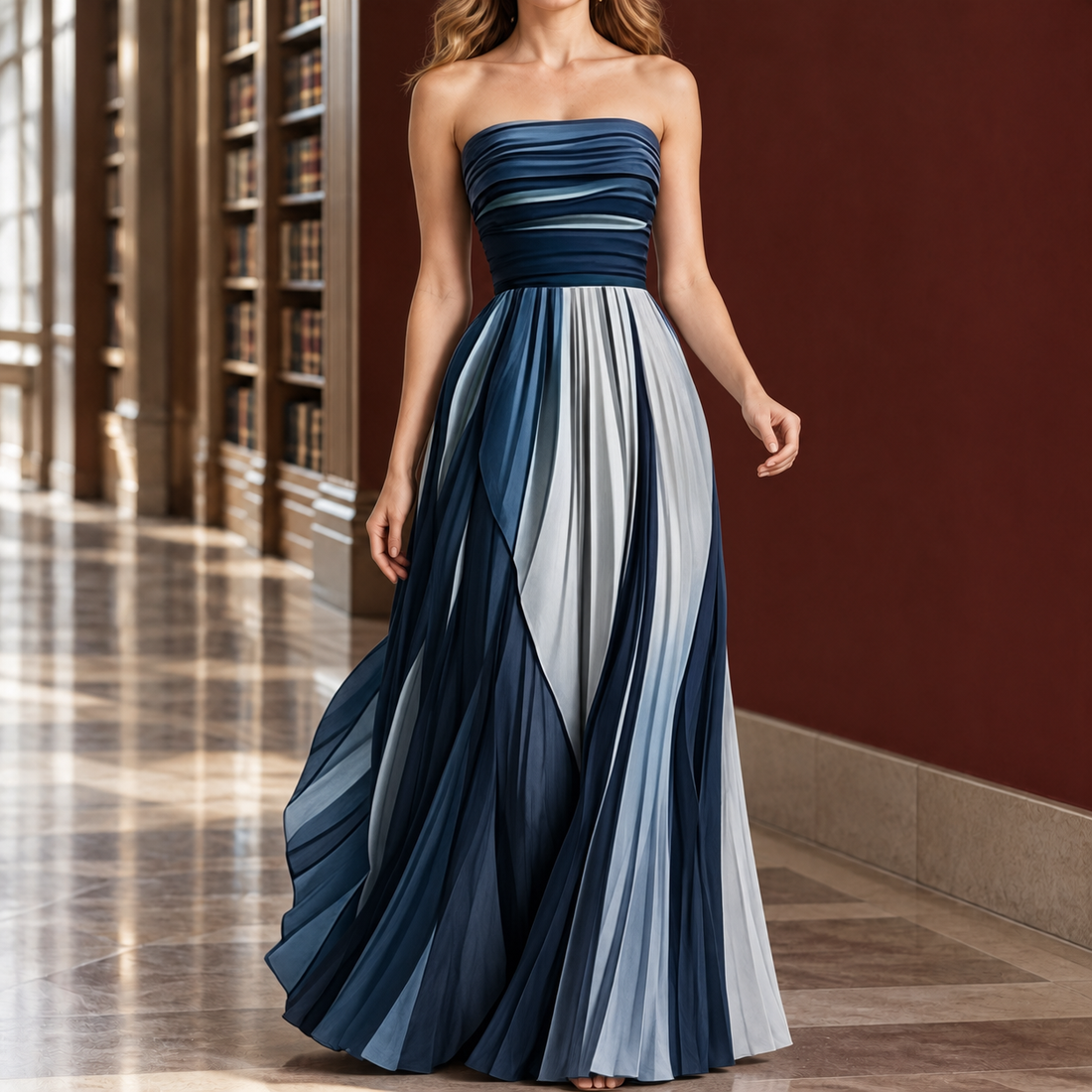 Madeline-Faye Strapless Dress - Dark Blue