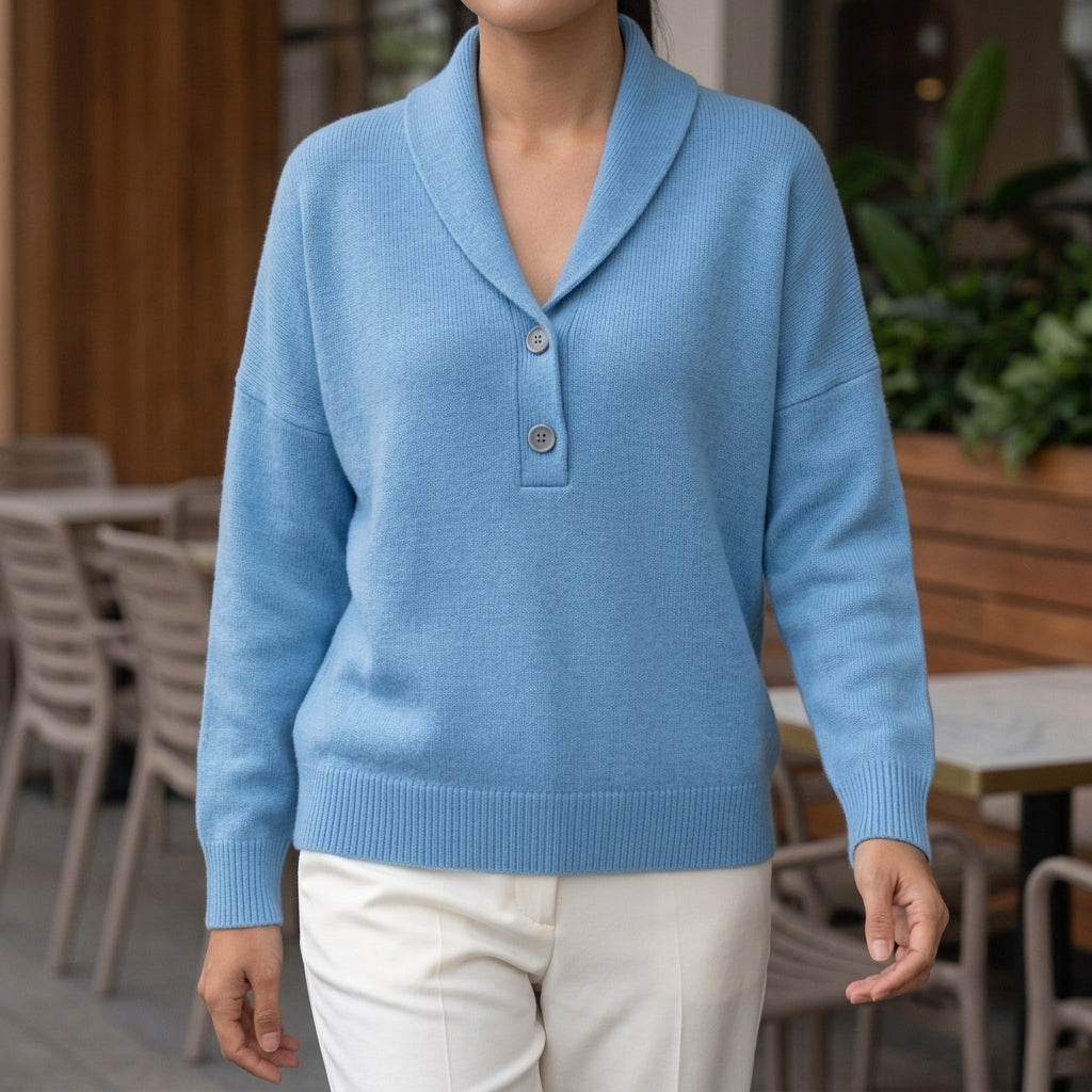 Camille Shawl Collar Sweater - Blue