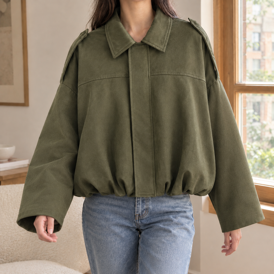 Amabel Cropped Bomber Jacket - Green