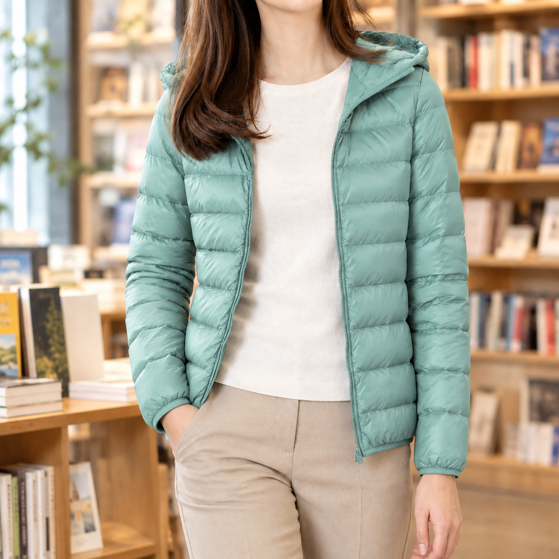 Thomasina Cashmere Puffer Jacket - Bean Green