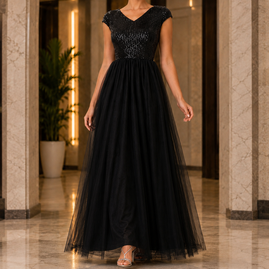 Francesca-Faye Sequin Maxi Dress - Black