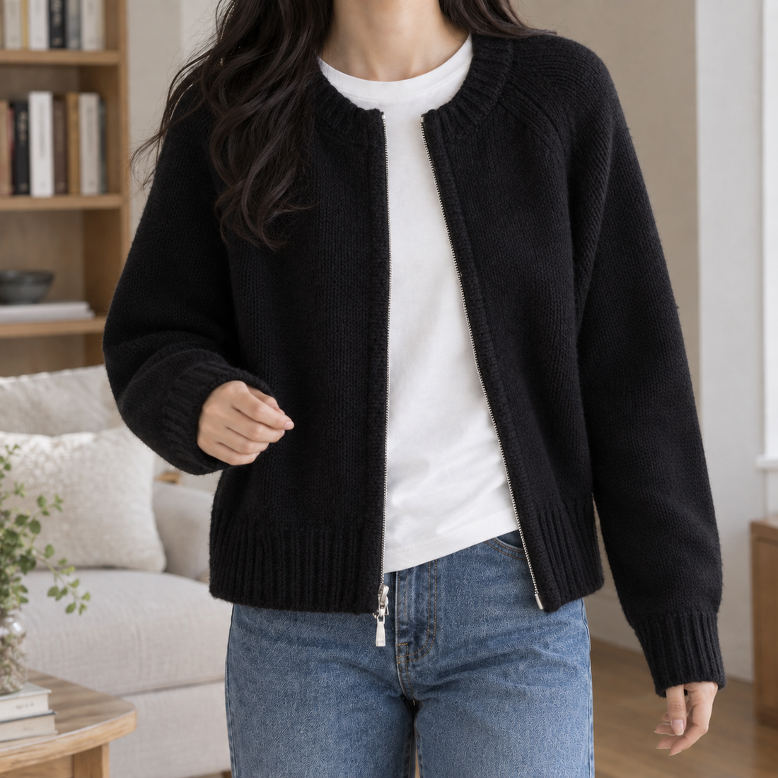 Nora-Skye Zip Cardigan - Black