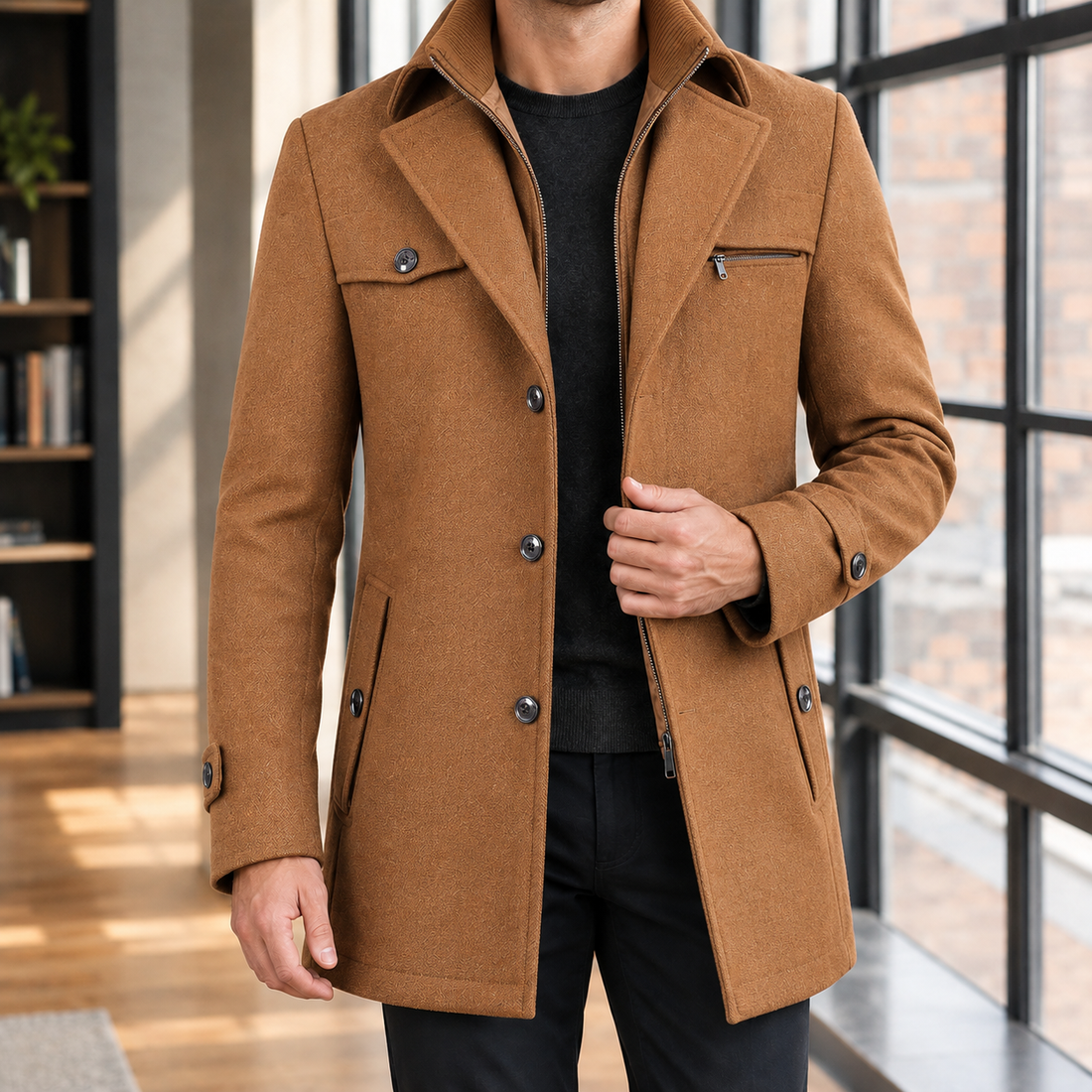 William Double Collar Coat - Camel Brown