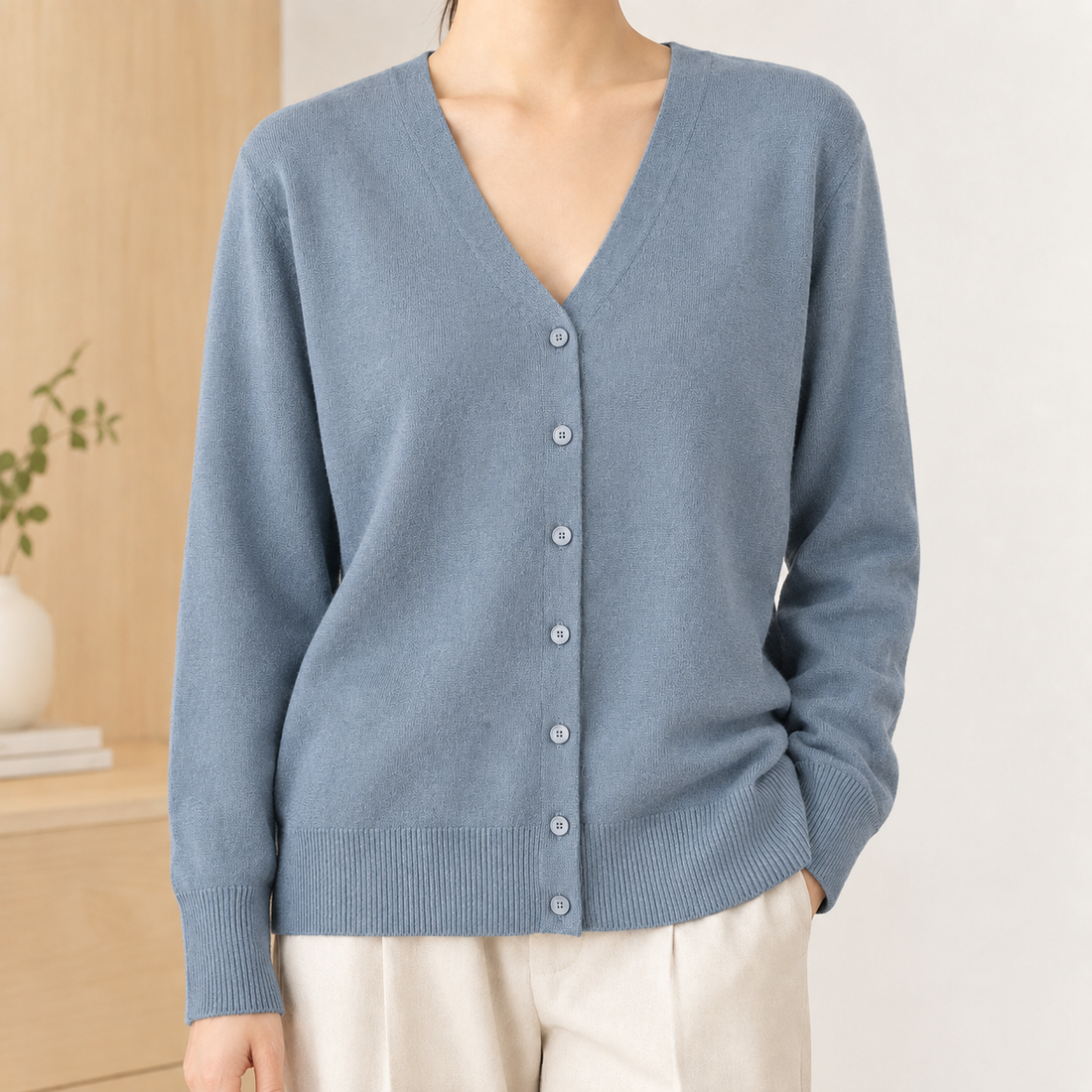 Diantha-Grace V Neck Cardigan - Fog Blue