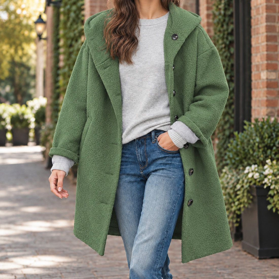 Anouska Hooded Coat - Green