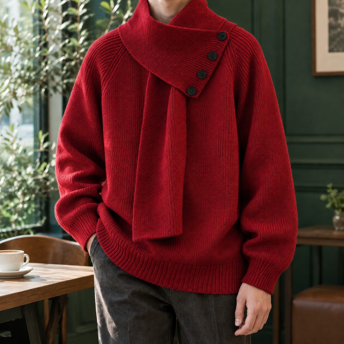 Eaton Scarf Collar Sweater - Red