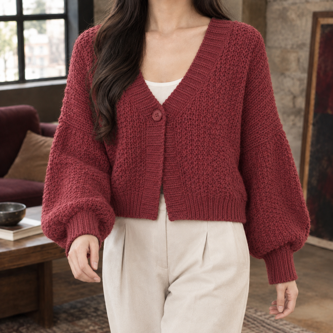 Morwenna-June Chunky Cardigan - Brick Red
