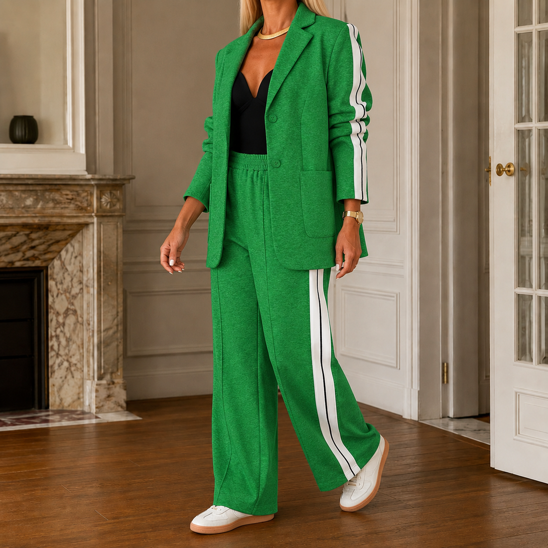 Xenia-Faye Side Stripe Set - Green