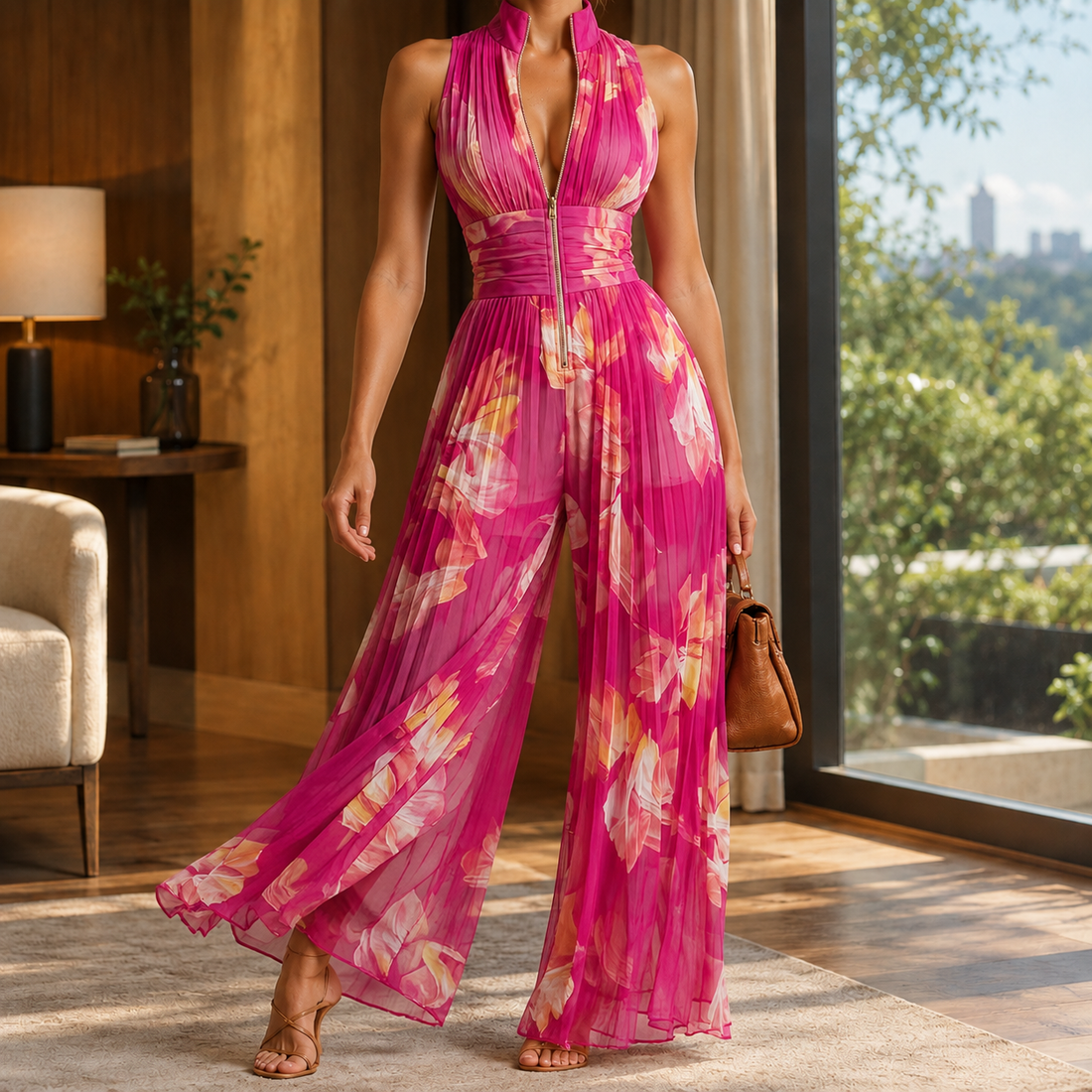 Aurore Pleated Jumpsuit - Rose Red